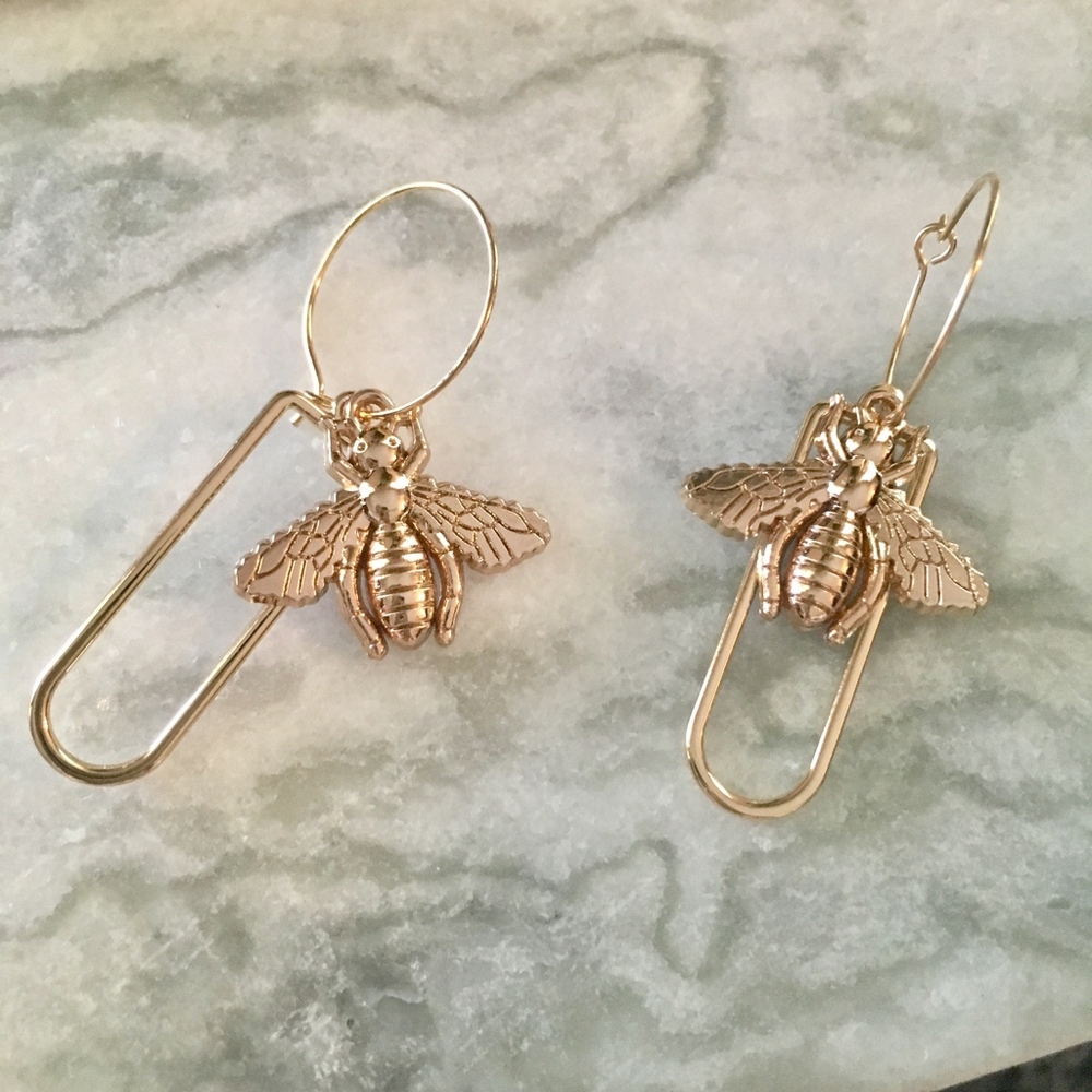 Queen Bee Drop Hoop Gold Detail Earrings - Picture 5 of 7